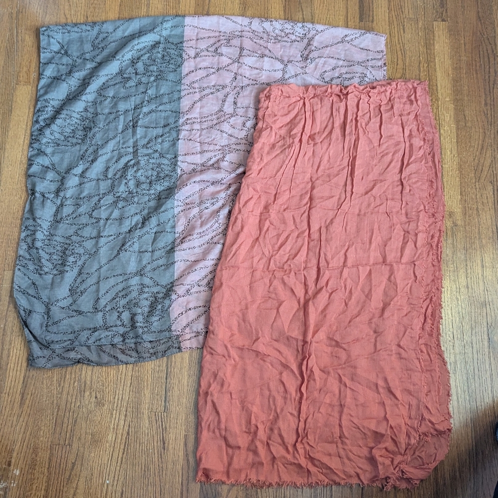 2 Wrap-Scarves | Orange & Gray/Peach Print